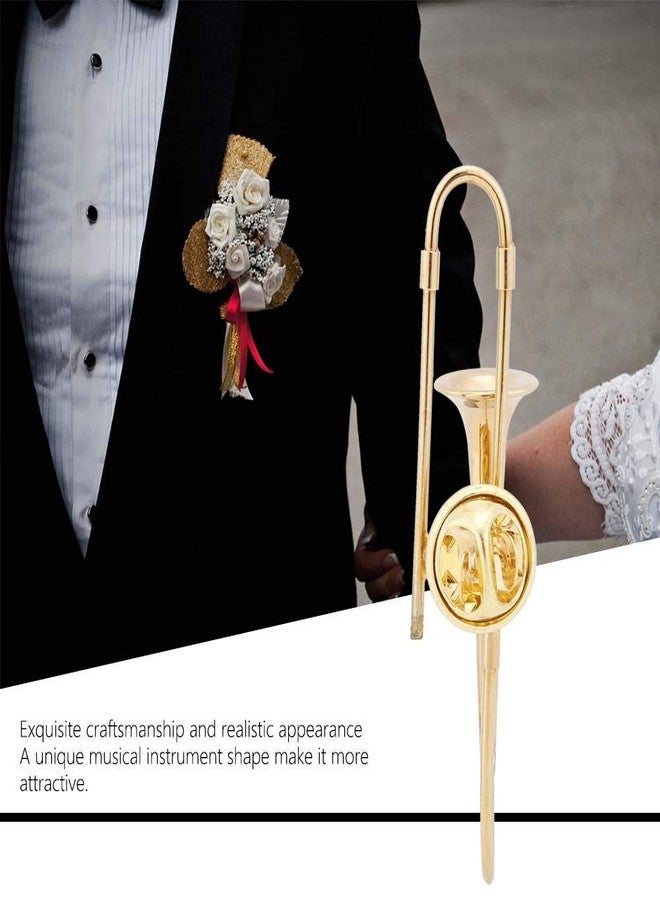 Simlug Pin Badges Brooches for Men Women, Mini Unique Gold Plating Musical Instrument Brooch Gift Decoration with Box(Trombone) - Image 3