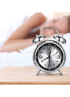 Loud Alarm Clock for Heavy Sleepers Adults, Retro 4 Inch Silent Non-Ticking Quartz with Backlight, Twin Bell Analog Kids Alarm Clocks for Bedrooms Bedside Silver