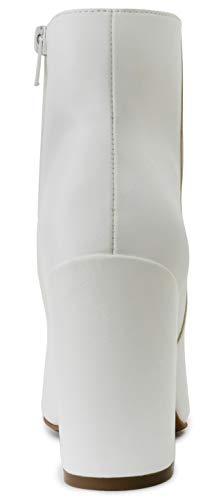 Sugar Women's Winter Chelsea Booties - Chunky High Heel, Pointed Toe, Fashion Ankle Boots-Evvie-White Size-8.5 - Image 5
