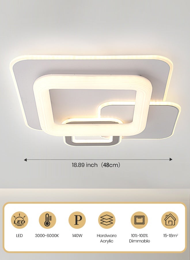 YATAI LIGHTING Modern LED Ceiling Light, 140W Square Flush Mount, 20.8 inch(53cm), 3-Color Dimmable with Remote, Acrylic Lampshade for Bedroom, Living Room & Library - Image 3