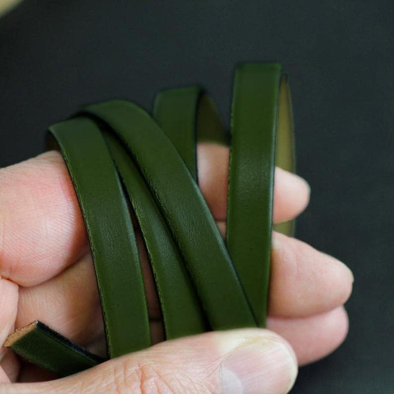 Aezzo Flat Genuine Leather Cord for Bracelet Making 3/8 in. - Real Leather Strip for Jewelry, Keychain, DIY Craft Making, Watch Band, Purse Strap, 1.1 Yard (Dark Green) - Image 2