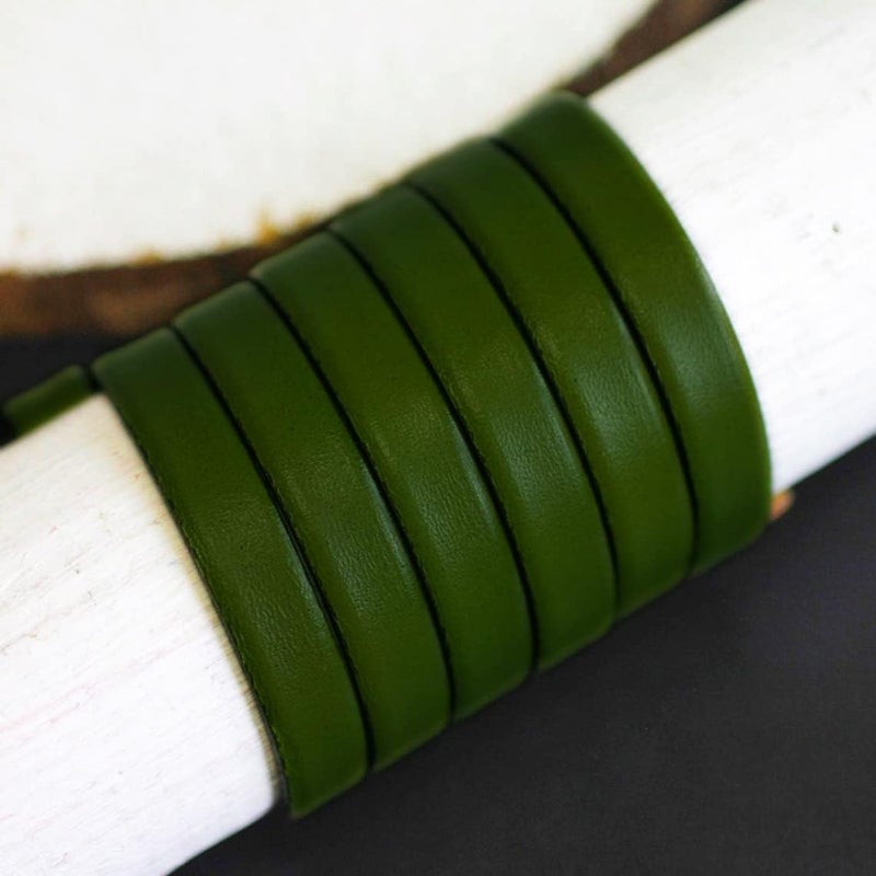 Aezzo Flat Genuine Leather Cord for Bracelet Making 3/8 in. - Real Leather Strip for Jewelry, Keychain, DIY Craft Making, Watch Band, Purse Strap, 1.1 Yard (Dark Green) - Image 4