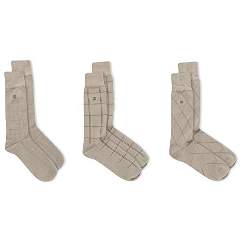 Chaps Men's Classic Dress Crew Socks Pack-Pattern and Solid Color Designs, Dashed Windowpane Khaki (3 Pairs), 6-12 - Image 3