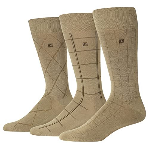 Chaps Men's Classic Dress Crew Socks Pack-Pattern and Solid Color Designs, Dashed Windowpane Khaki (3 Pairs), 6-12 - Image 2
