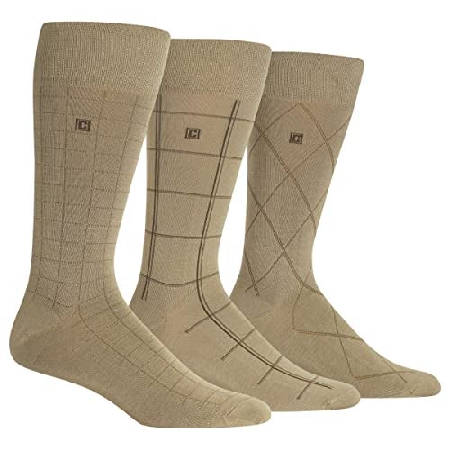 Chaps Men's Classic Dress Crew Socks Pack-Pattern and Solid Color Designs, Dashed Windowpane Khaki (3 Pairs), 6-12 - Image 1