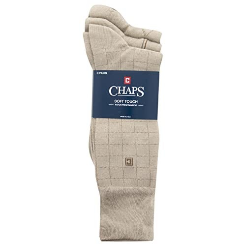 Chaps Men's Classic Dress Crew Socks Pack-Pattern and Solid Color Designs, Dashed Windowpane Khaki (3 Pairs), 6-12 - Image 4