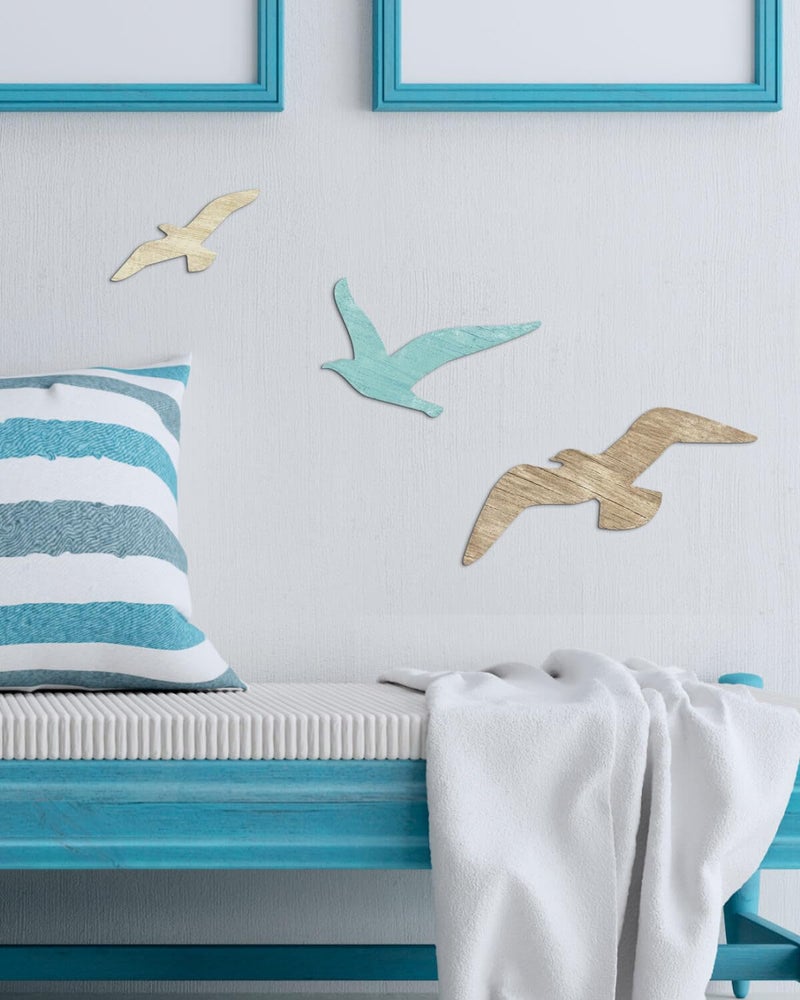 Putuo Decor 3pcs Wood Seagull Wall Decor Wooden Beach Wall Decor Coastal Theme Wall Art Seagull Wall Sculpture Sea Birds Lake House Ocean Decor Vintage Ornaments For Home Bathroom - Image 2