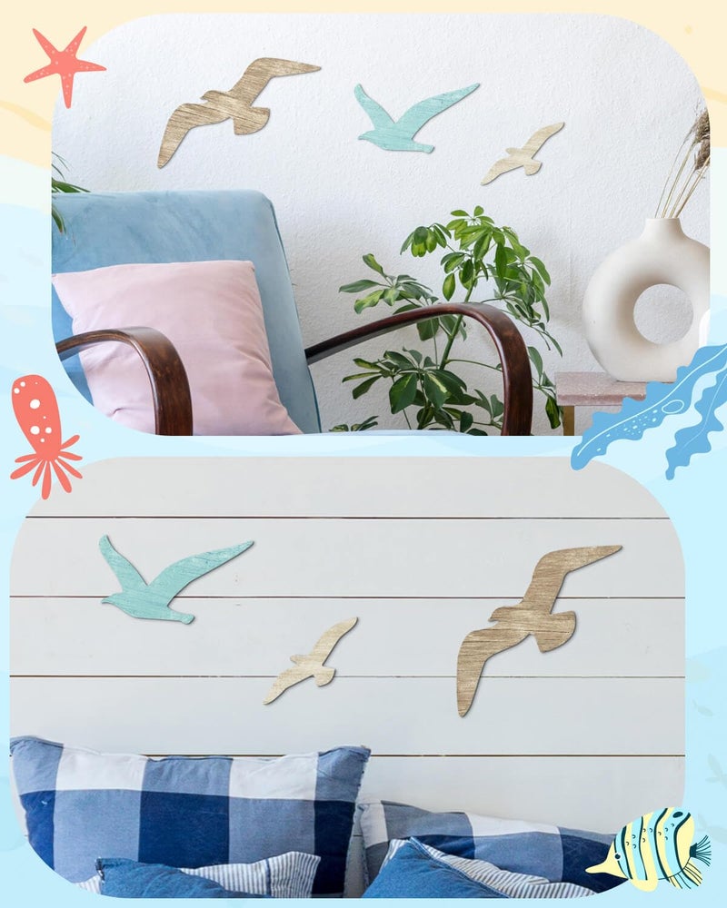 Putuo Decor 3pcs Wood Seagull Wall Decor Wooden Beach Wall Decor Coastal Theme Wall Art Seagull Wall Sculpture Sea Birds Lake House Ocean Decor Vintage Ornaments For Home Bathroom - Image 5