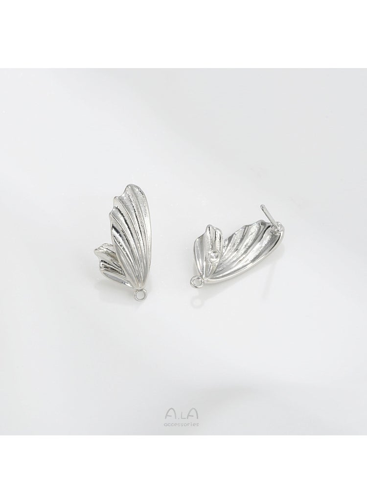 Generic - 14K Gold-Plated Butterfly Wing Stud Earrings 925 Silver DIY Jewelry White gold butterfly wings earrings 1 pair of 2 or so 1 each - Image 1