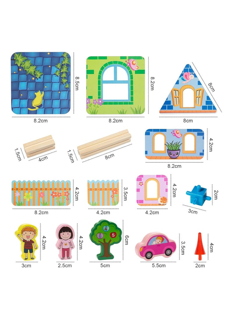 Wooden Construction Bricks, Building Blocks Set，Variety of Shapes House Model Game Castle and Farm Building Set, Castle Construction Blocks for Boys and Girls Birthday Party Favors (128PCS)  - Image 3