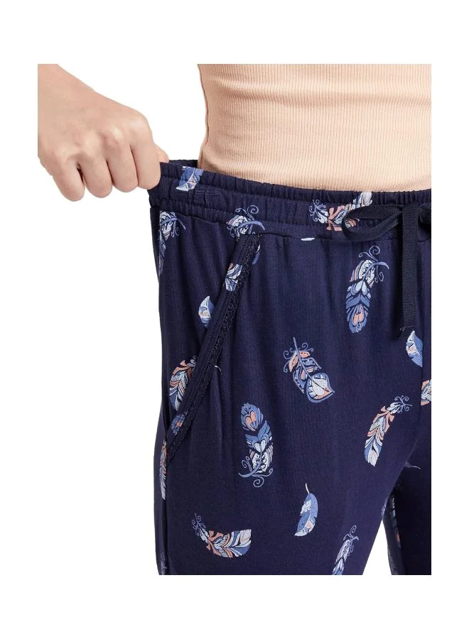 Jockey Classic Navy RX09 Women Micro Modal Cotton Relaxed Fit Printed Pyjama with Lace Trim on Pockets for Women | Best Price UAE