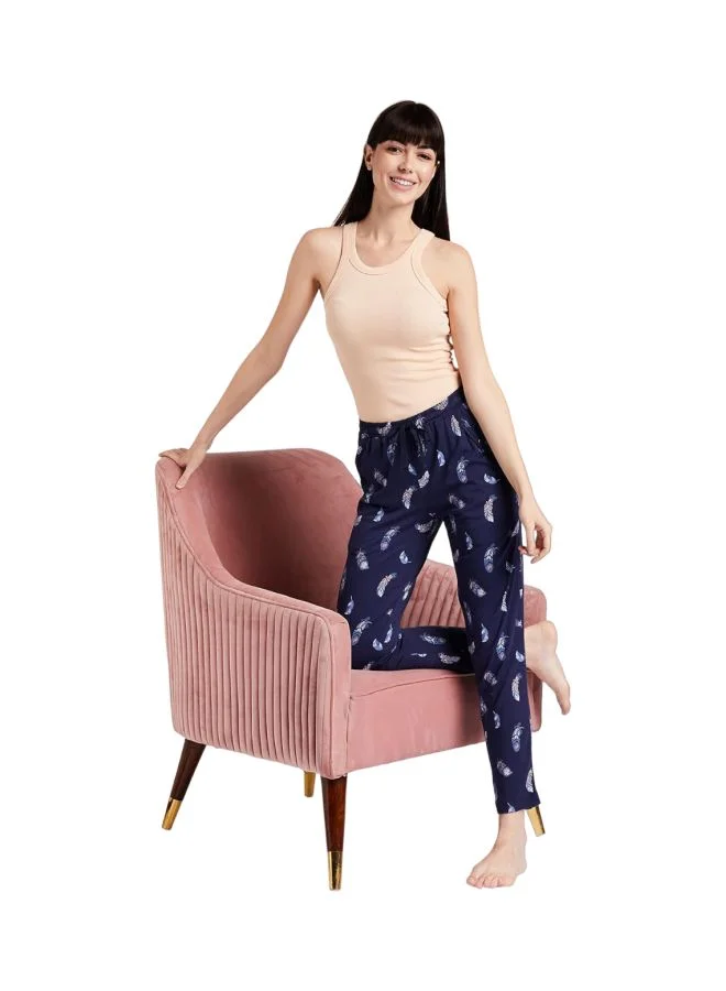 Jockey Classic Navy RX09 Women Micro Modal Cotton Relaxed Fit Printed Pyjama with Lace Trim on Pockets for Women | Best Price UAE