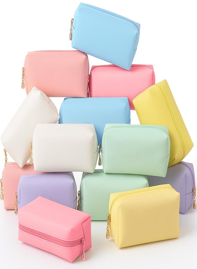 Kigeli 15 Pcs Aesthetic Makeup Bags PU Leather Cosmetic Pouches Waterproof Plain Toiletry Bags Makeup Pouches Bulk for Women Party Gift Travel Storage Organizer(Vivid Color) - Image 1