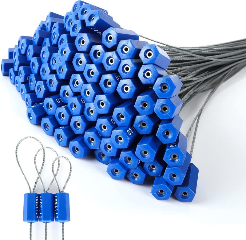 APACALI 100PCS Security Cable Seals, Numbered Tamper Proof Tags, Blue Steel Pull-Tite, Metal Self-Locking Cable, 11.8"300mm - Image 1