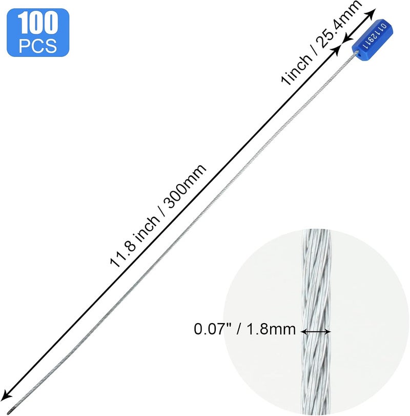 APACALI 100PCS Security Cable Seals, Numbered Tamper Proof Tags, Blue Steel Pull-Tite, Metal Self-Locking Cable, 11.8"300mm - Image 2