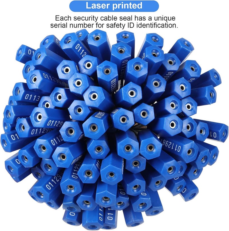 APACALI 100PCS Security Cable Seals, Numbered Tamper Proof Tags, Blue Steel Pull-Tite, Metal Self-Locking Cable, 11.8"300mm - Image 4