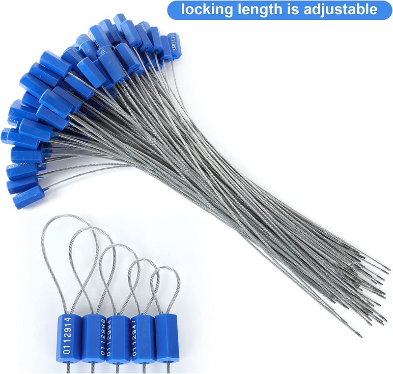APACALI 100PCS Security Cable Seals, Numbered Tamper Proof Tags, Blue Steel Pull-Tite, Metal Self-Locking Cable, 11.8"300mm - Image 5