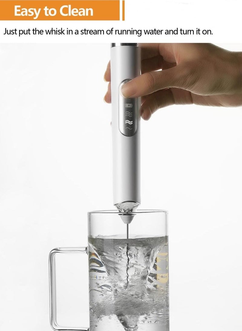 DOLOLO Handheld Electric Milk Frother with 2 Heads, Coffee Whisk Foam Mixer with USB Rechargeable 3 Speeds, Foam Maker Blender for Latte, Cappuccino, Hot Chocolate, Egg(White with Box) - Image 4