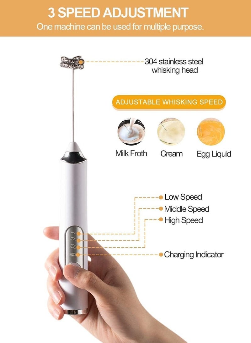 DOLOLO Handheld Electric Milk Frother with 2 Heads, Coffee Whisk Foam Mixer with USB Rechargeable 3 Speeds, Foam Maker Blender for Latte, Cappuccino, Hot Chocolate, Egg(White with Box) - Image 2