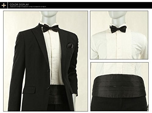 Salutto Tuxedos Girdle Cummerbund Bow Tie Pocket Square Handkerchief Set Formal Solid Color Black - Image 5