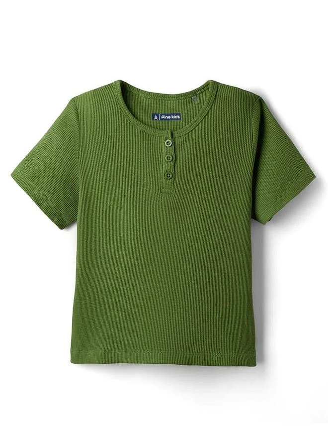 Pine Kids Pine Kids Cotton Knit Half Sleeves Solid Textured T-Shirt - Green