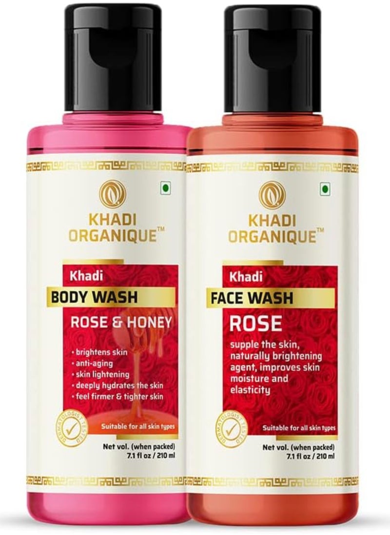Khadi ORGANIQUE Khadi Organique Rose & Honey Body Wash And Face Wash For Glowing Skin Combo  - Image 1
