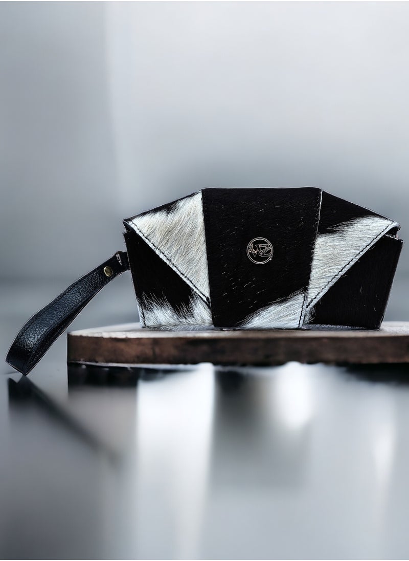Wear with Zeal - black-white hair-on zeal clutch, genuine leather handbags - Image 1