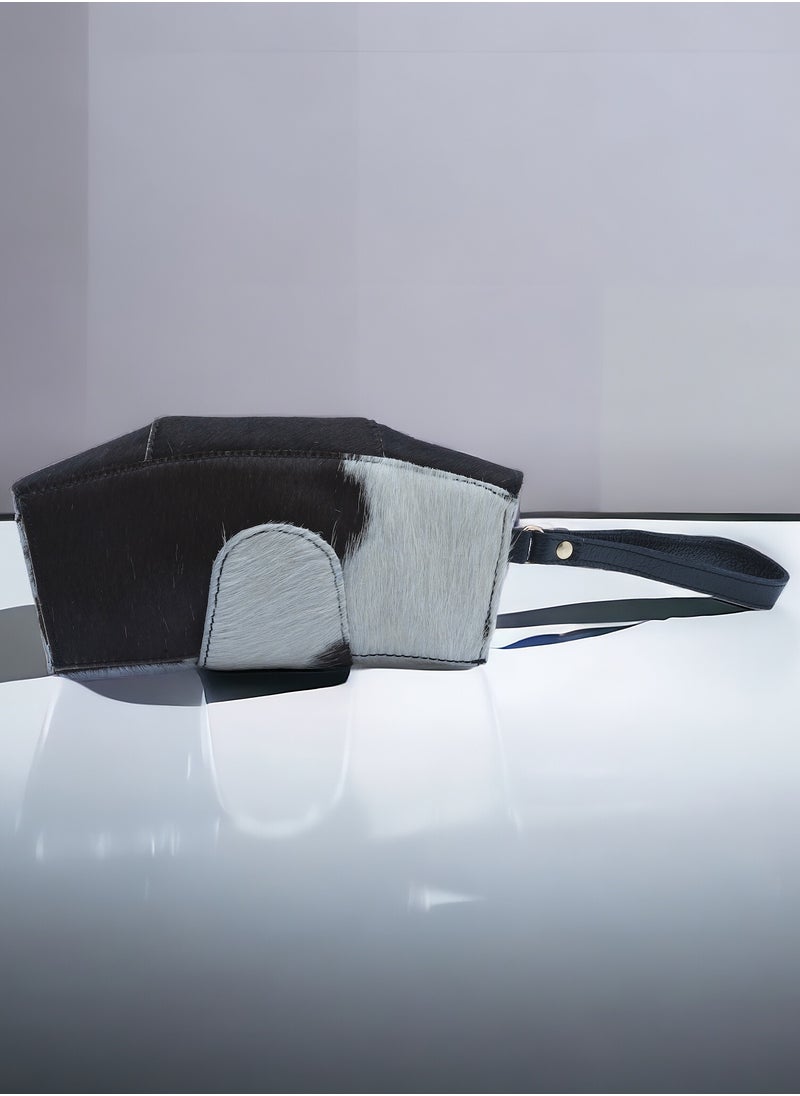Wear with Zeal - black-white hair-on zeal clutch, genuine leather handbags - Image 1