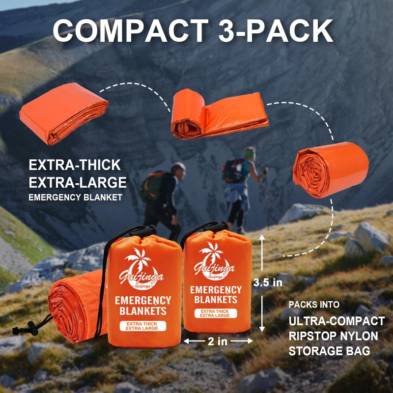 Guijinga 3-Pack Emergency Blanket, Extra-Thick Extra-Large Survival Blanket, Thermal Reflective Emergency Thermal Blanket for Outdoor Adventures, for Camping, Hiking, and Car Emergencies - Image 5