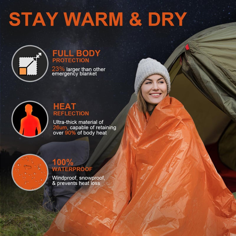 Guijinga 3-Pack Emergency Blanket, Extra-Thick Extra-Large Survival Blanket, Thermal Reflective Emergency Thermal Blanket for Outdoor Adventures, for Camping, Hiking, and Car Emergencies - Image 2