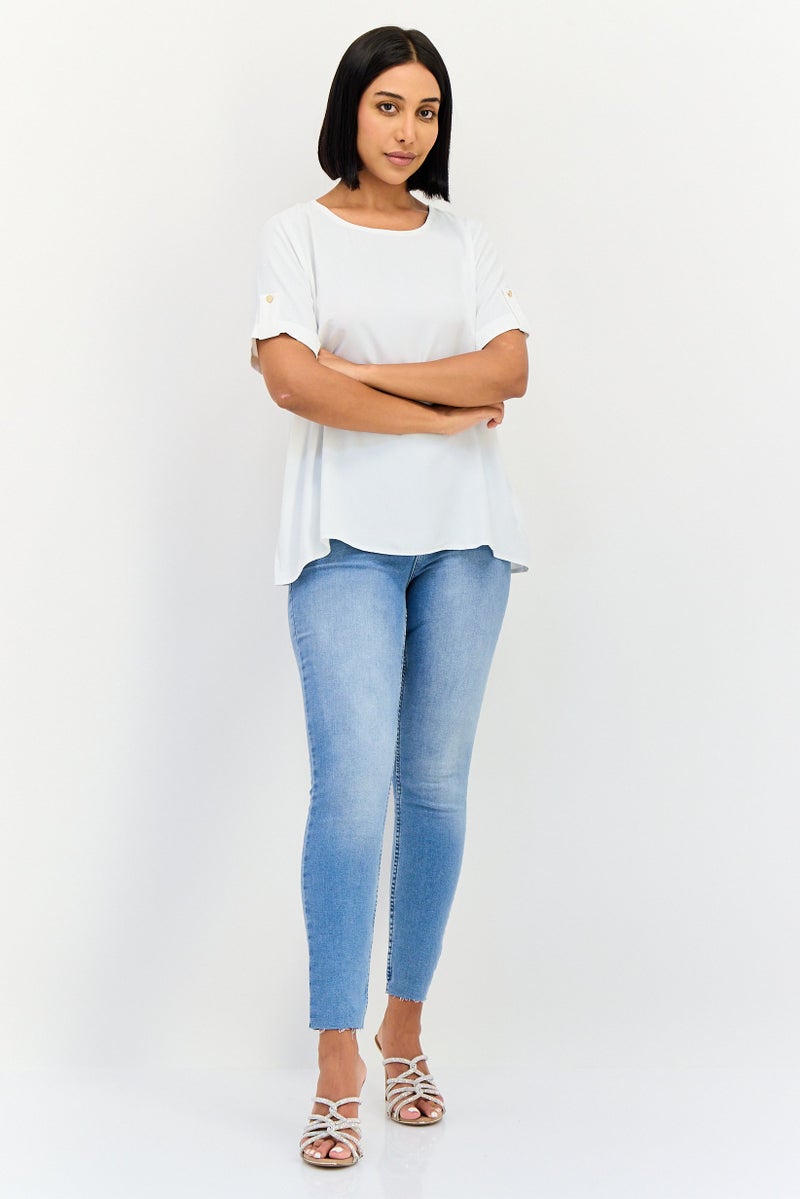 Threadbare Women Round Neck Short Sleeve Plain Blouse, White - Image 4