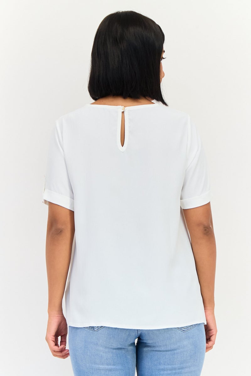 Threadbare Women Round Neck Short Sleeve Plain Blouse, White - Image 3