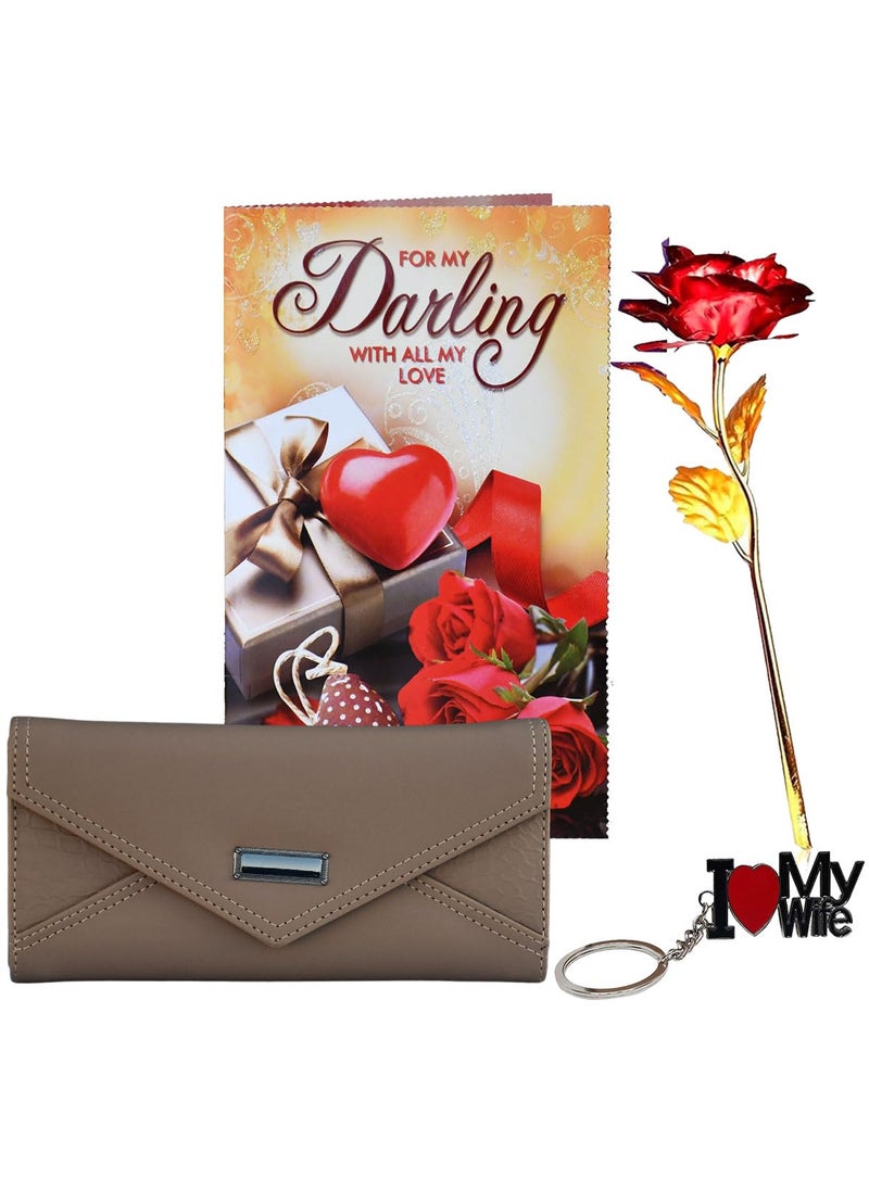 Saugat Traders - Saugat Traders New Year Gift for Girlfriend, Wife - Greeting Card, Women Hand Wallet and Love Keychain - Love - Useful Gift - Image 1