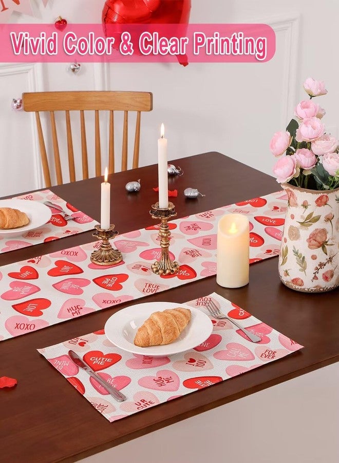 Multiwins Pink Ture Love Heart Valentine's Day Table Runner 13"x72" & 4 Pcs 12"x18" Placemats Sets with 12 Heart Balloons, Love Letter Balloons, Stickers & Blowing Straw for Home Party Decor - Image 5