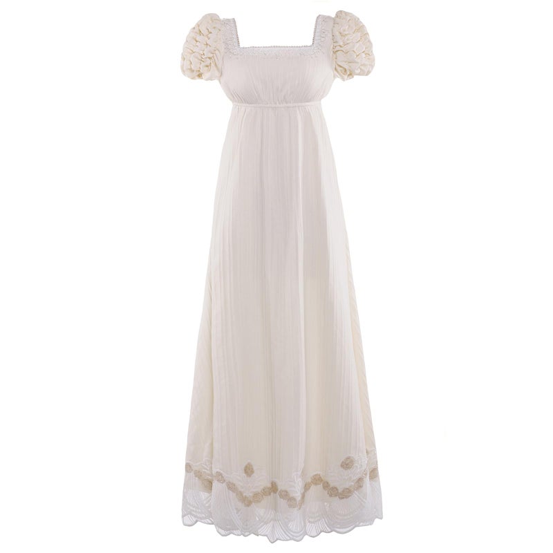 Vibsion Regency Dresses for Women Puff Sleeve Empire Waist Victorian Retro Dress Luxurious Lace Party Gown XXL - Image 1