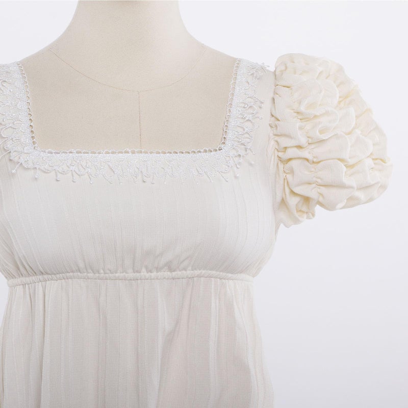 Vibsion Regency Dresses for Women Puff Sleeve Empire Waist Victorian Retro Dress Luxurious Lace Party Gown XXL - Image 4