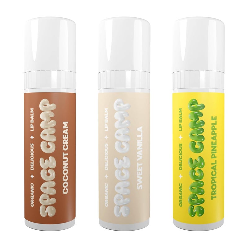 Space Camp Wellness Jumbo Lip Balm  Pool Club Pack Variety Flavored Balm Tropical Pineapple Sweet Vanilla and Coconut Cream  3 Pack