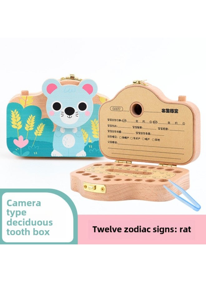 Lechang Deciduous Teeth Storage Box Boys And Girls Wooden Teeth Lanuli Umbilical Cord Camera Collection Box Baby Change Teeth Box-Color:Camera-Mouse  - Image 1