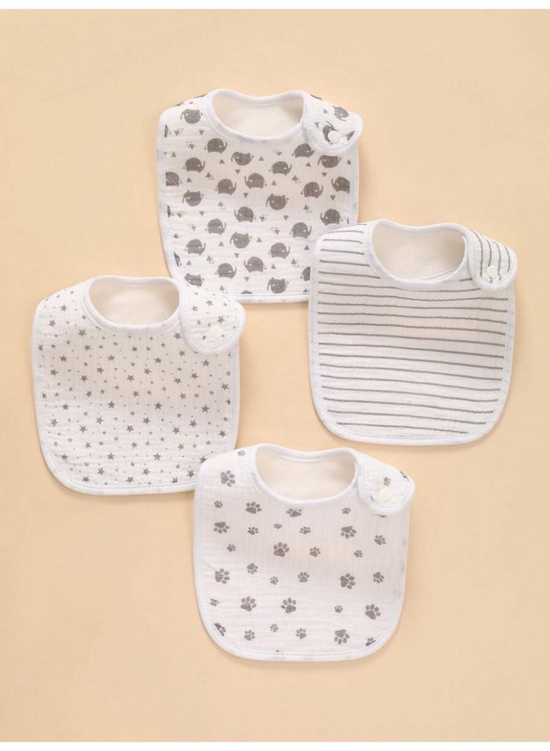 Kisunya Baby Bib - 4pcs Baby Muslin Cotton Saliva Towel Bibs – Ultra Soft, Highly Absorbent, Lightweight and Breathable Newborn Drool Bibs with Adorable Patterns – Gentle on Sensitive Skin, Ideal for Feeding, Teething, and Everyday Use – Portable, Easy to Clean, and Reusable Baby Essentials - Image 3