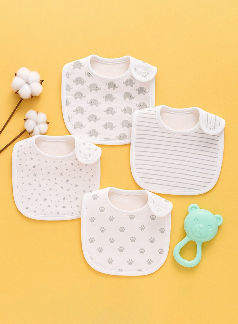 Kisunya Baby Bib - 4pcs Baby Muslin Cotton Saliva Towel Bibs – Ultra Soft, Highly Absorbent, Lightweight and Breathable Newborn Drool Bibs with Adorable Patterns – Gentle on Sensitive Skin, Ideal for Feeding, Teething, and Everyday Use – Portable, Easy to Clean, and Reusable Baby Essentials - Image 1