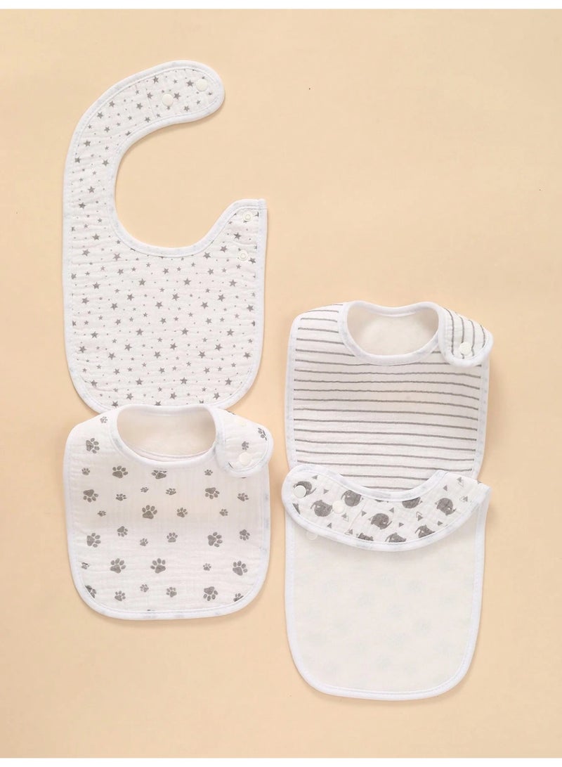 Kisunya Baby Bib - 4pcs Baby Muslin Cotton Saliva Towel Bibs – Ultra Soft, Highly Absorbent, Lightweight and Breathable Newborn Drool Bibs with Adorable Patterns – Gentle on Sensitive Skin, Ideal for Feeding, Teething, and Everyday Use – Portable, Easy to Clean, and Reusable Baby Essentials - Image 4