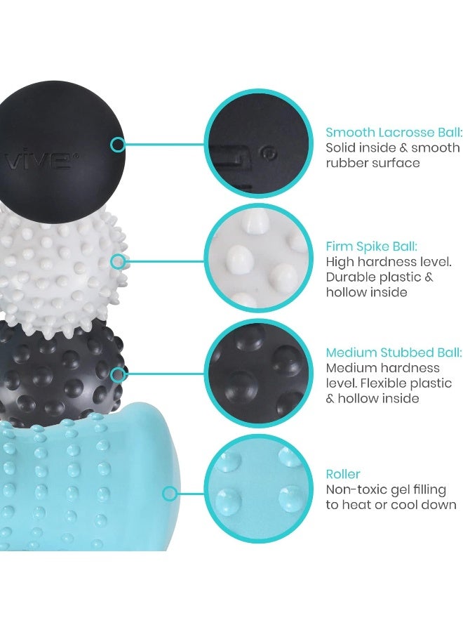 VIVE Massage Ball Set Foot Pain Hot Cold Therapy Kit Plantar Fasciitis Heel Spur Sore Muscles Trigger Point Back Arm Neck Shoulder Leg Circulation Roller Pt Spike Massager - Image 3
