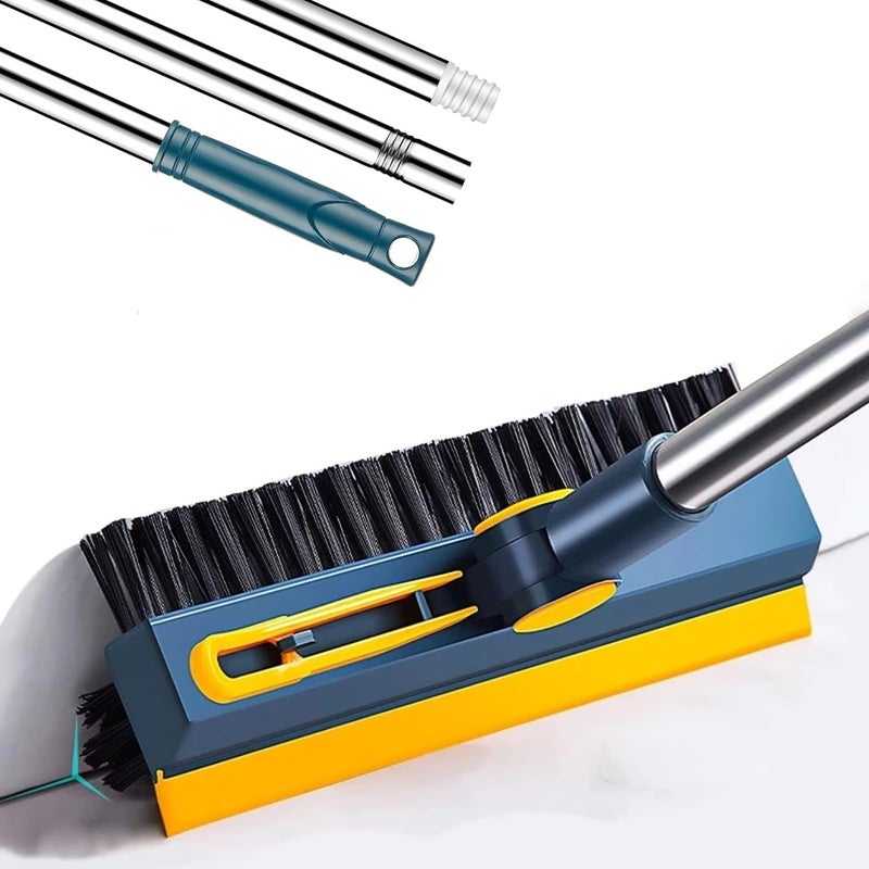 NORIDY 3 in 1 VShaped Corner Floor Cleaning Bathroom Brush with Wiper and Tweezers180 Rotatable Long Handle Floor Cleaner Bristles for Tile Kitchen Bathroom Scrubber for Shower Floor Scraper