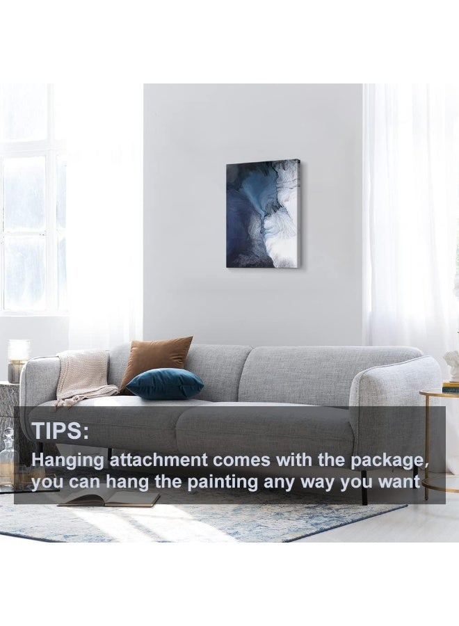 gaosoul Canvas Wall Art Abstract Art Paintings Navy Blue Block and Line Graffiti is Like Running Water on White Background Modern Artwork Decor for Living Room Bedroom Kitchen 24x16in - Image 4