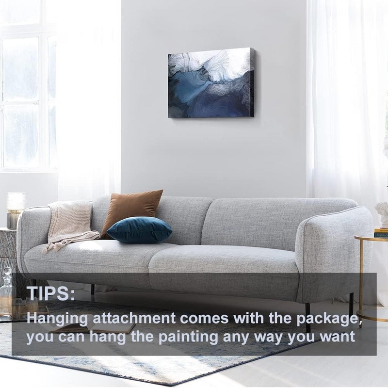 gaosoul Canvas Wall Art Abstract Art Paintings Navy Blue Block and Line Graffiti is Like Running Water on White Background Modern Artwork Decor for Living Room Bedroom Kitchen 24x16in - Image 5