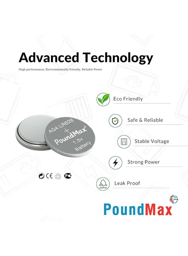 PoundMax 10 X AG4 376/377 LR66 SR626 SR626SW 1.5v ALKALINE BUTTON CELL BATTERY - Image 2