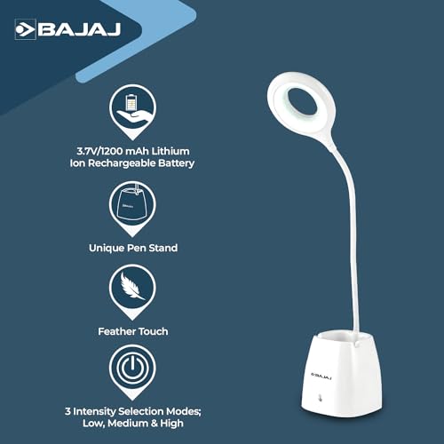 Bajaj Acrylonitrile Butadiene Styrene Softlite Led Rc Table Lamp 2W (Pack of 1, White) - Image 4