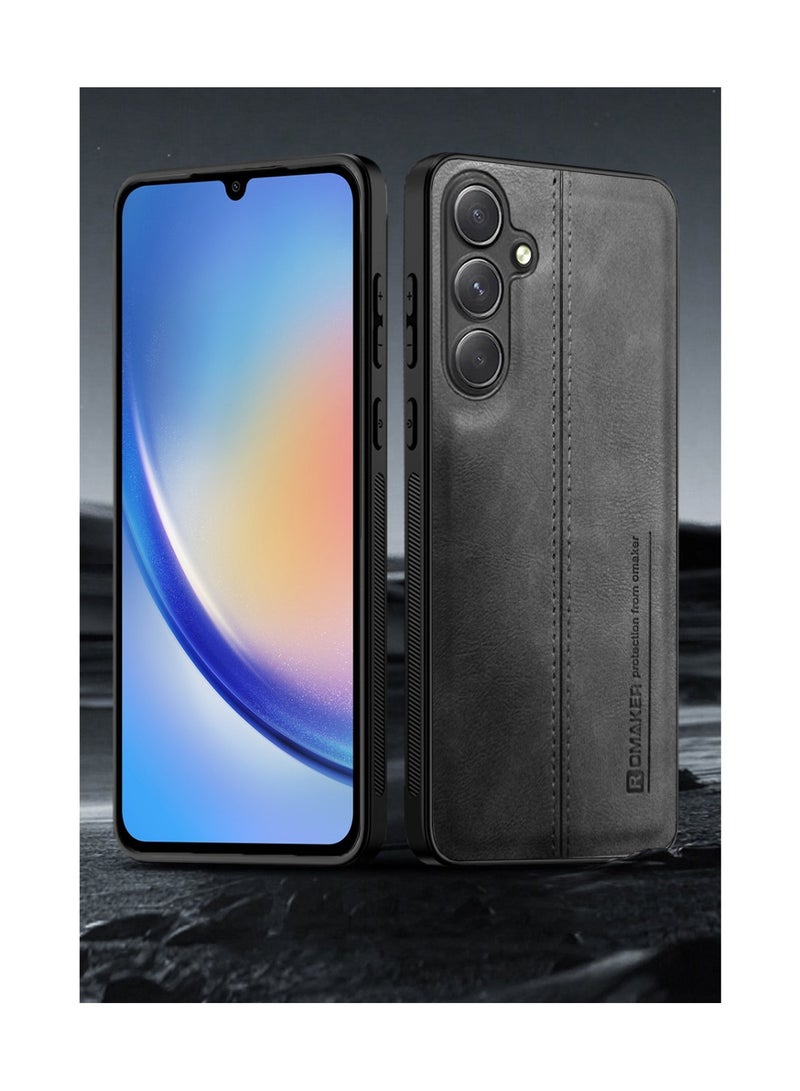 Techie Premium Stylish PU Leather Shockproof Back Cover Case for Samsung Galaxy A34 - Black  - Image 5