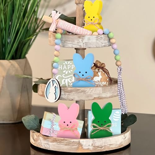 Cyunda Easter Décor, 4 Pcs Wooden Peep Bunny Decorations for Tiered Tray, Mantel, Farmhouse, Cute Spring Signs for Home, Office, Party Supplies - Image 5