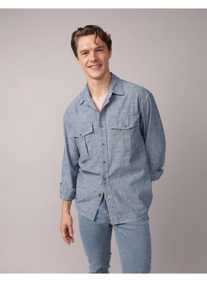 American Eagle AE Relaxed Fit Denim Shirt - Image 1